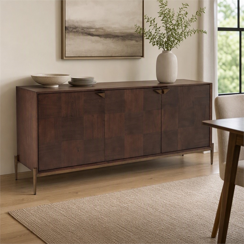 Pemberly Row 3-Door Acacia Wood Buffet with Metal Base and Brown Finish