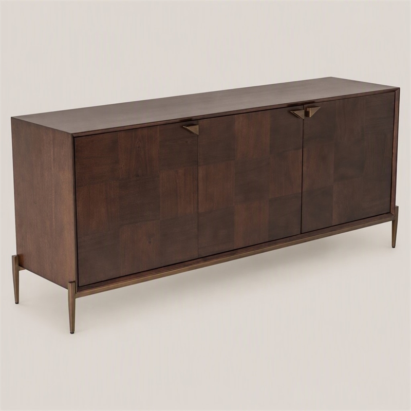 Pemberly Row 3-Door Acacia Wood Buffet with Metal Base and Brown Finish