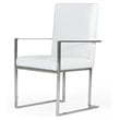 Pemberly Row Dining Arm Chair with Leather and Stainless Steel in White