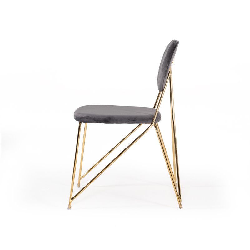 Pemberly Row Modern Dining Chair Set in Gray Fabric & Gold Metal (Set of 2)