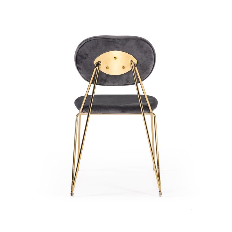 Pemberly Row Modern Dining Chair Set in Gray Fabric & Gold Metal (Set of 2)