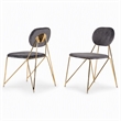 Pemberly Row Modern Dining Chair Set in Gray Fabric & Gold Metal (Set of 2)