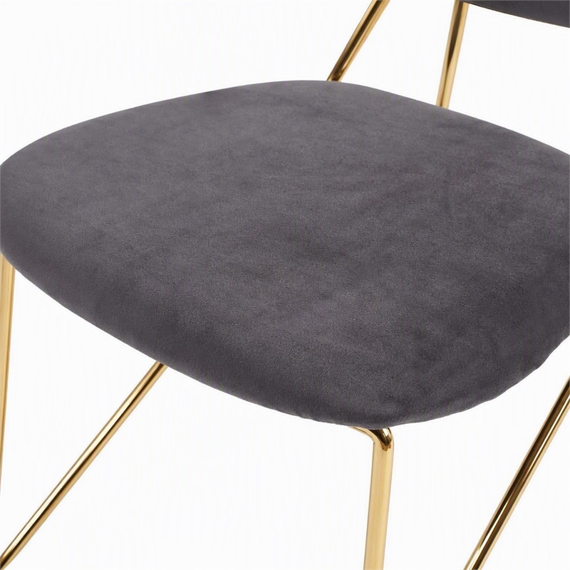 Pemberly Row Modern Dining Chair Set in Gray Fabric & Gold Metal (Set of 2)