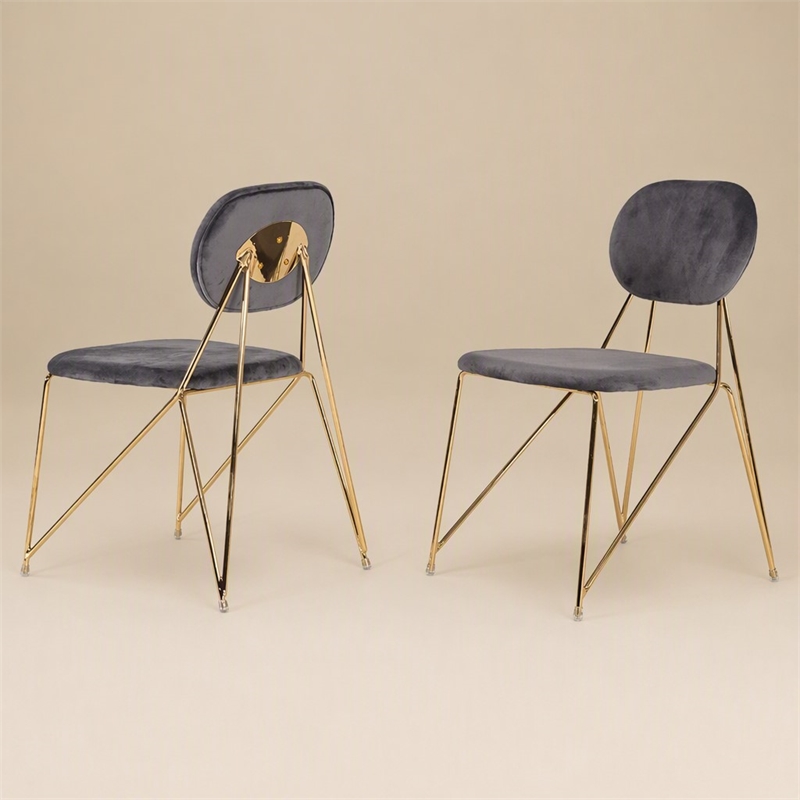 Pemberly Row Modern Dining Chair Set in Gray Fabric & Gold Metal (Set of 2)