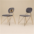 Pemberly Row Modern Dining Chair Set in Gray Fabric & Gold Metal (Set of 2)