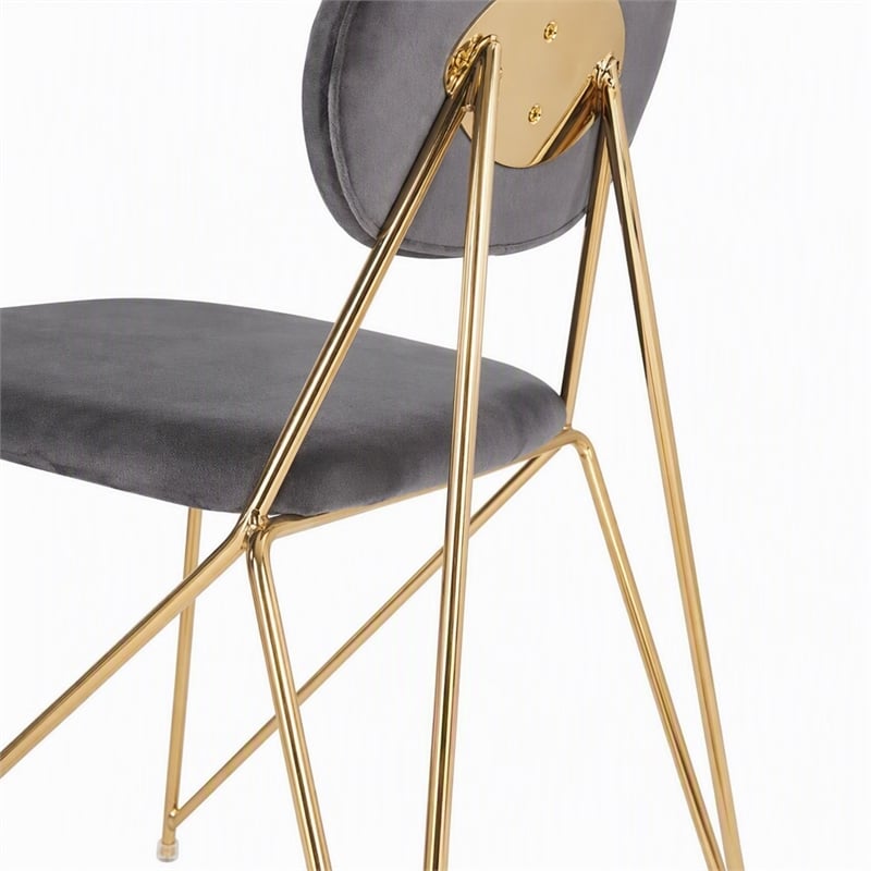 Pemberly Row Modern Dining Chair Set in Gray Fabric & Gold Metal (Set of 2)