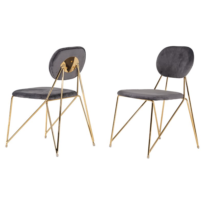 Pemberly Row Modern Dining Chair Set in Gray Fabric & Gold Metal (Set of 2)