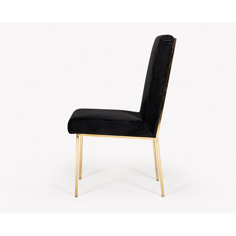 Pemberly Row Steel & Velvet Dining Chair Set in Black/Gold Finish (Set of 2)