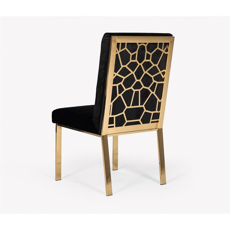 Pemberly Row Steel & Velvet Dining Chair Set in Black/Gold Finish (Set of 2)