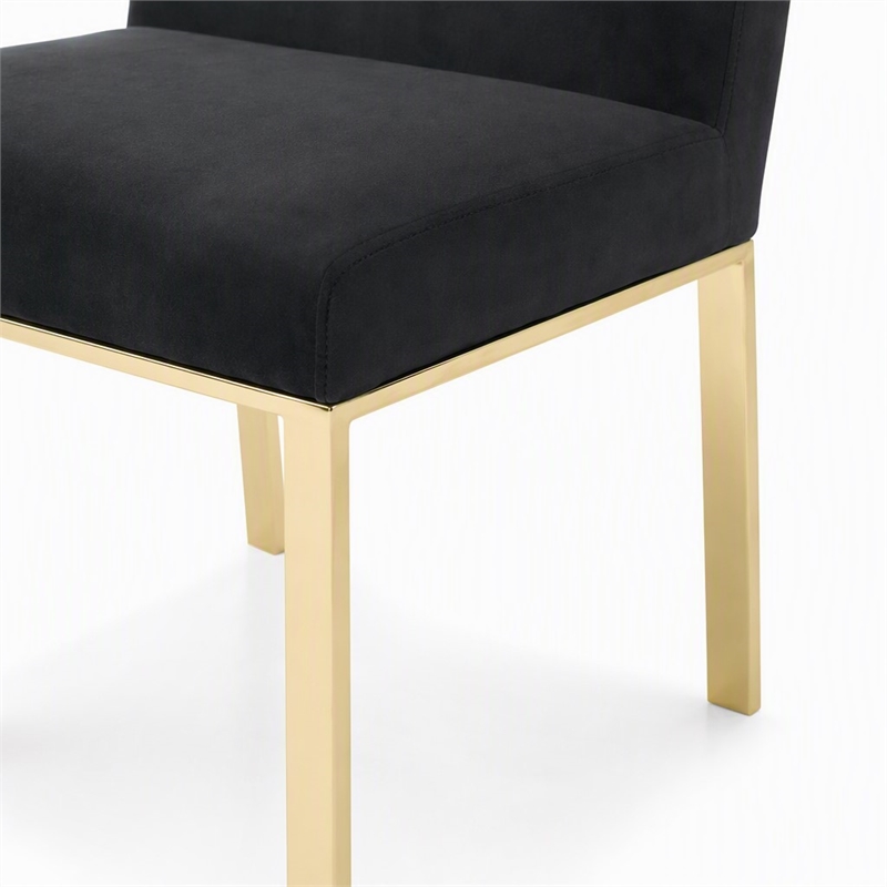 Pemberly Row Steel & Velvet Dining Chair Set in Black/Gold Finish (Set of 2)
