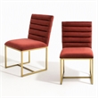 Pemberly Row Velvet Dining Chair in Gold/Red Finish with Tufting (Set of 2)