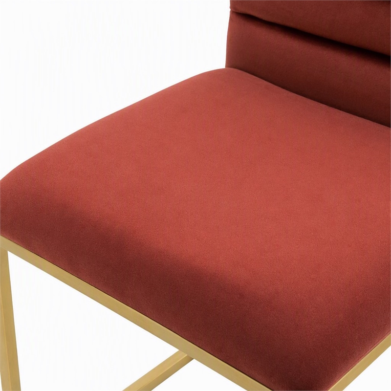 Pemberly Row Velvet Dining Chair in Gold/Red Finish with Tufting (Set of 2)