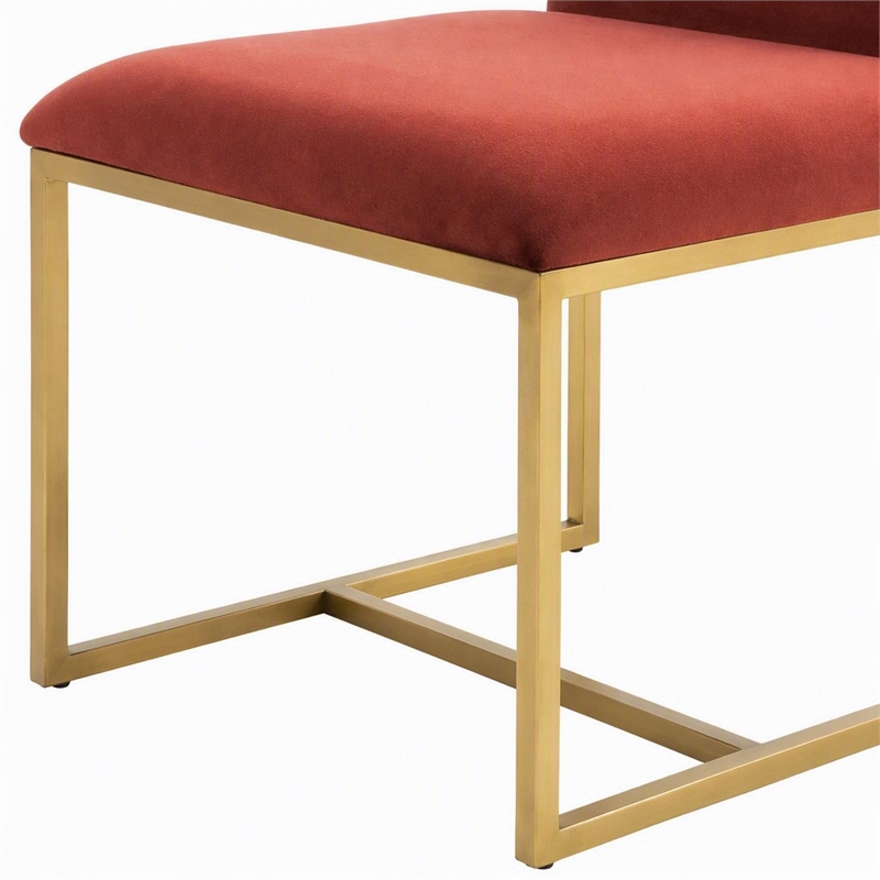 Pemberly Row Velvet Dining Chair in Gold/Red Finish with Tufting (Set of 2)