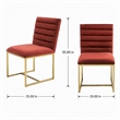 Pemberly Row Velvet Dining Chair in Gold/Red Finish with Tufting (Set of 2)