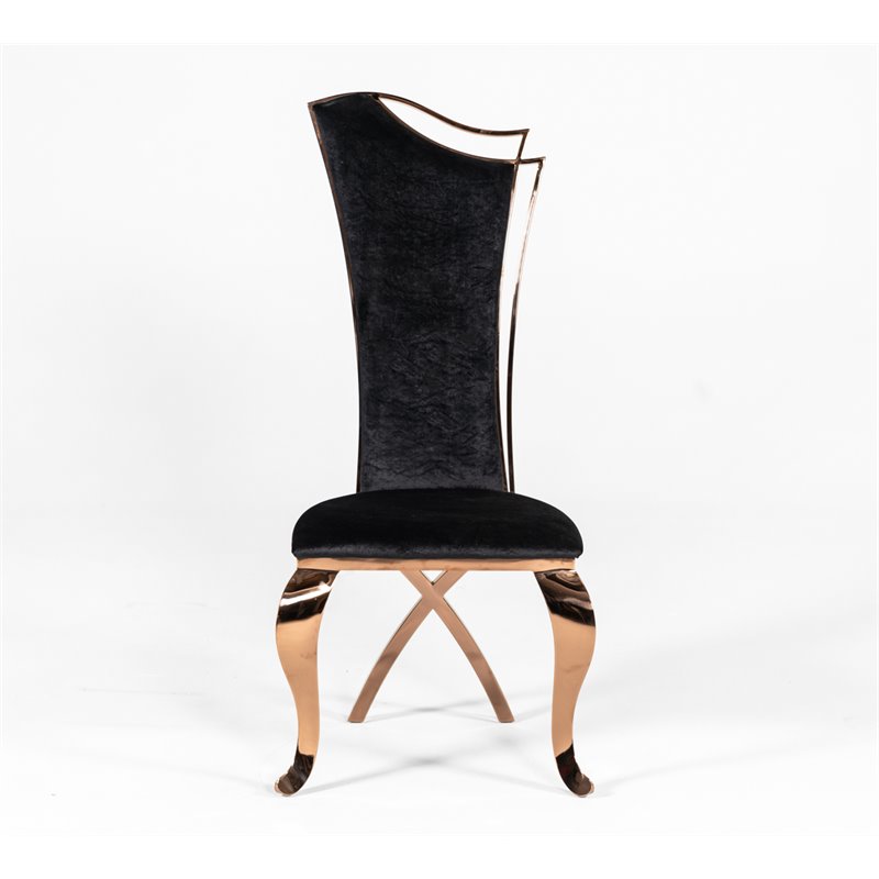 Pemberly Row Velvet Dining Chair with Rose Gold Frame in Black (Set of 2)