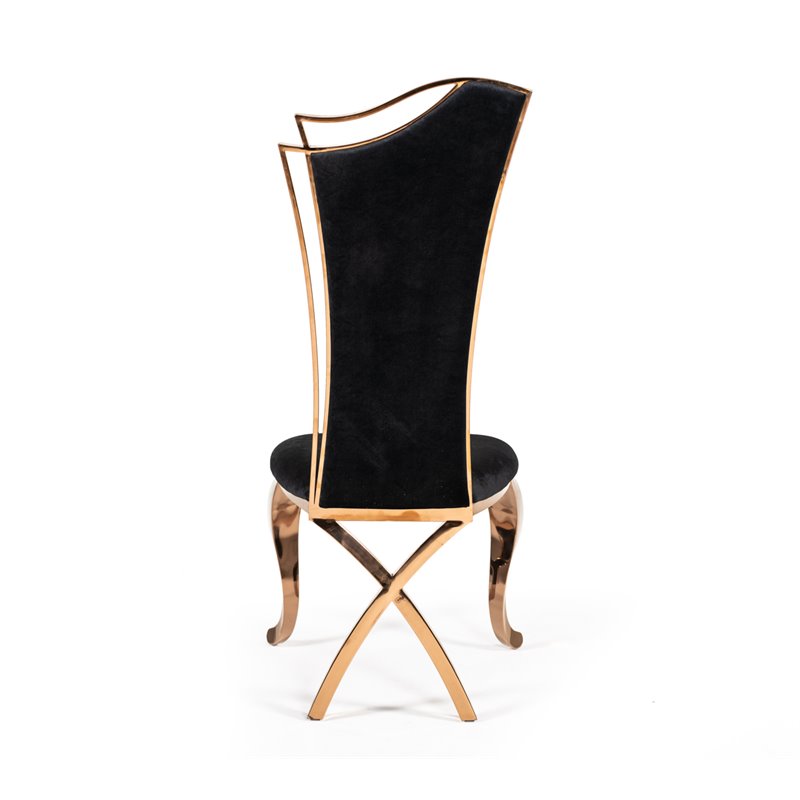 Pemberly Row Velvet Dining Chair with Rose Gold Frame in Black (Set of 2)