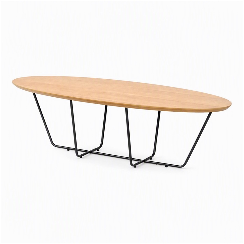 Pemberly Row Esther Industrial Coffee Table with Veneer Wood Top in Oak/Black