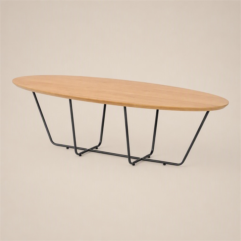 Pemberly Row Esther Industrial Coffee Table with Veneer Wood Top in Oak/Black
