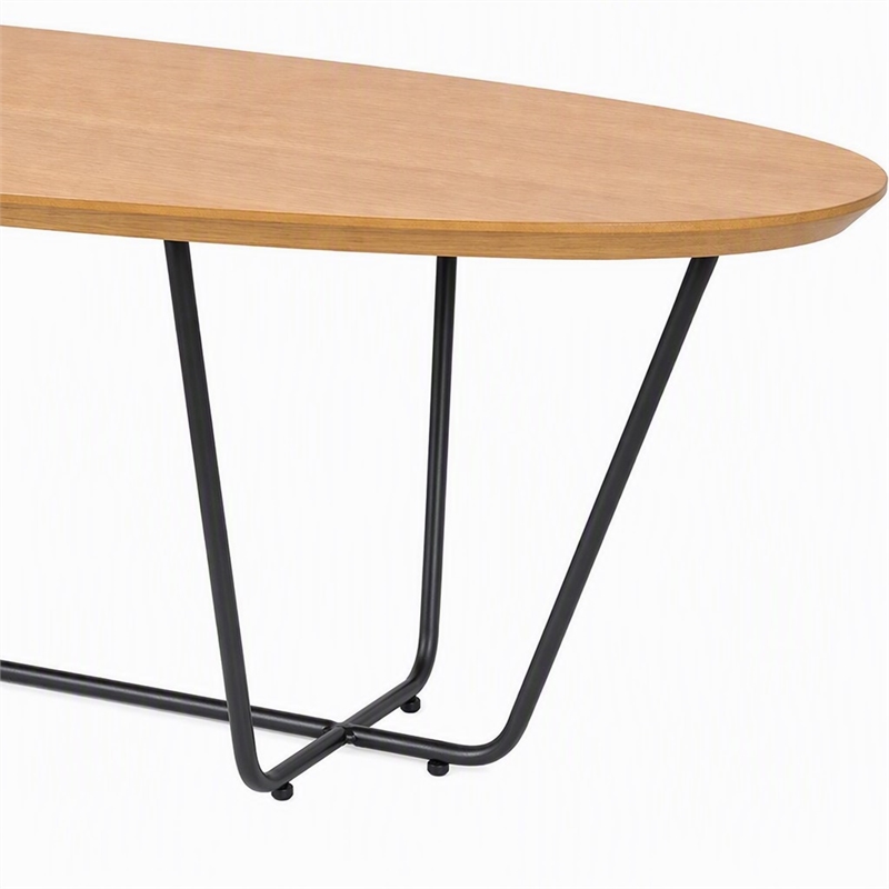 Pemberly Row Esther Industrial Coffee Table with Veneer Wood Top in Oak/Black
