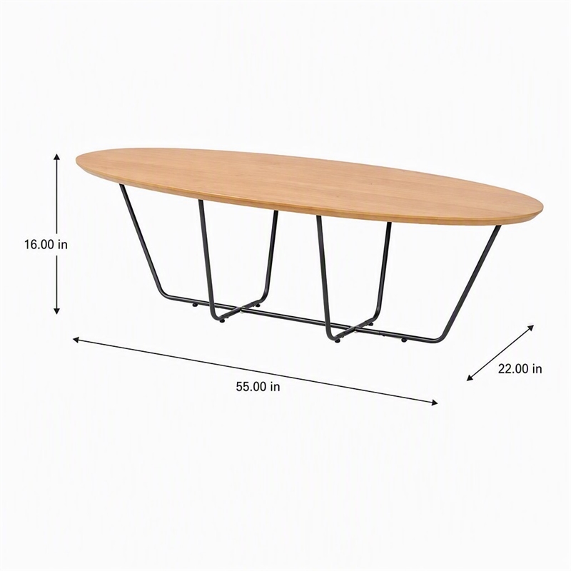 Pemberly Row Esther Industrial Coffee Table with Veneer Wood Top in Oak/Black