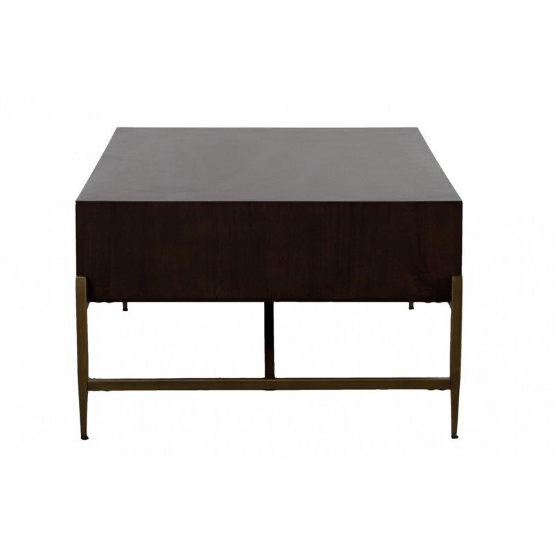 Pemberly Row Shane Acacia Wood Coffee Table with Antique Brass Accents