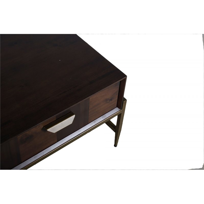 Pemberly Row Shane Acacia Wood Coffee Table with Antique Brass Accents