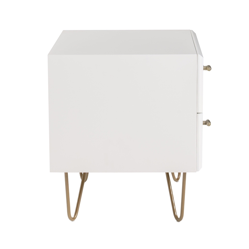 Pemberly Row Bryan Modern MDF Wood Nightstand in White with Gold Accents