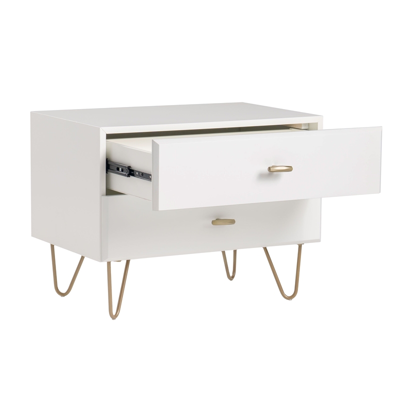 Pemberly Row Bryan Modern MDF Wood Nightstand in White with Gold Accents