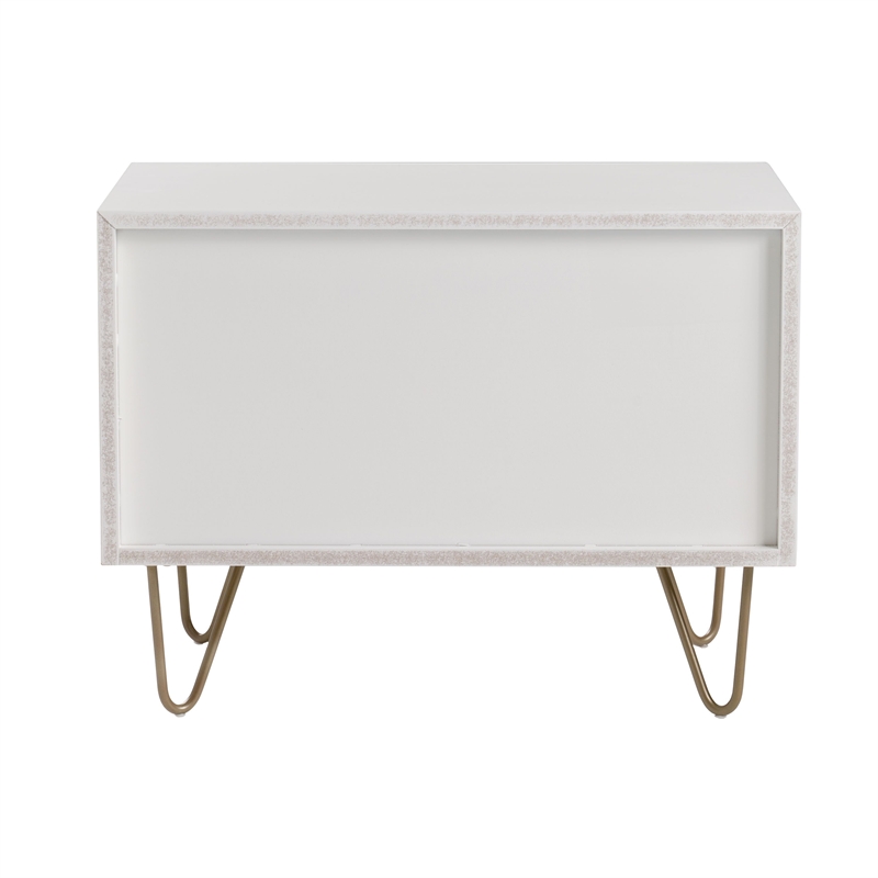 Pemberly Row Bryan Modern MDF Wood Nightstand in White with Gold Accents