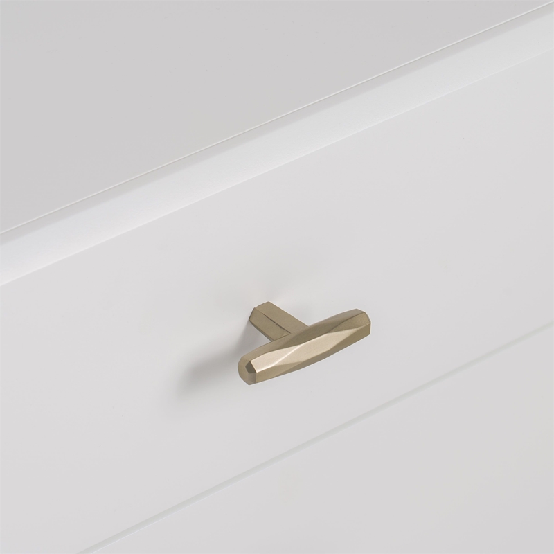 Pemberly Row Bryan Modern MDF Wood Nightstand in White with Gold Accents