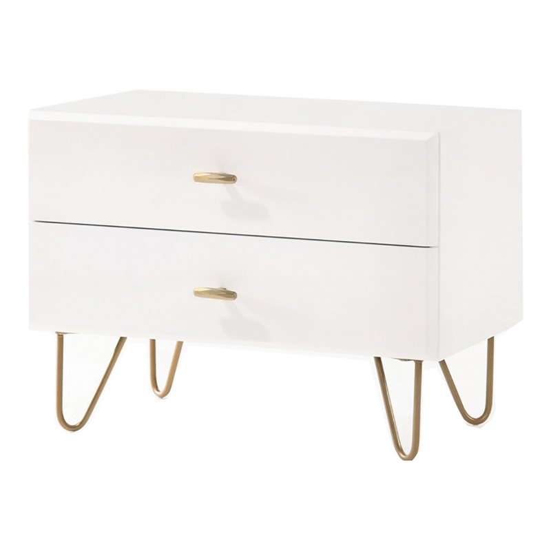 Pemberly Row Bryan Modern MDF Wood Nightstand in White with Gold Accents