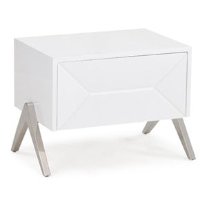 Pemberly Row Candid Modern White MDF Wood Nightstand with Stainless Steel Base