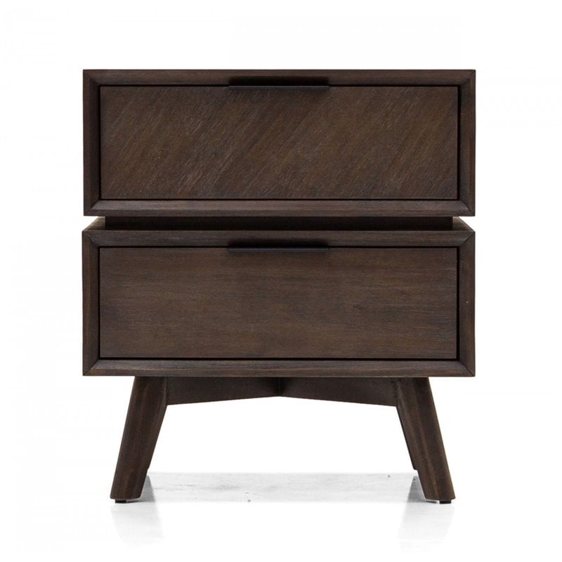 Pemberly Row Mid-Century Acacia Wood and Metal Nightstand with 2 Drawers