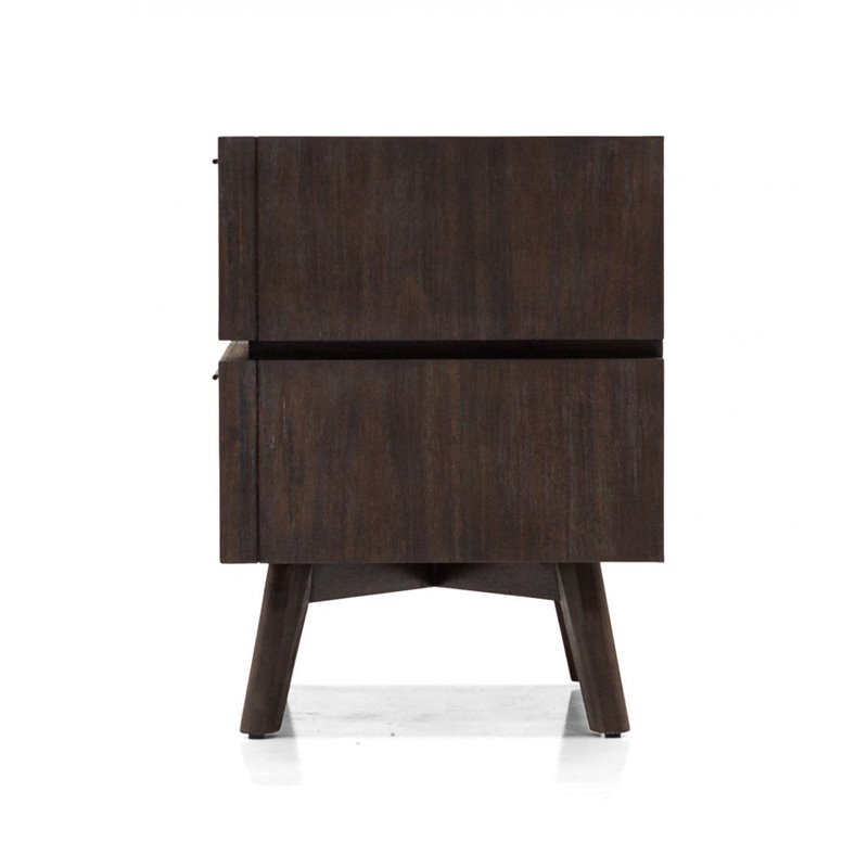 Pemberly Row Mid-Century Acacia Wood and Metal Nightstand with 2 Drawers
