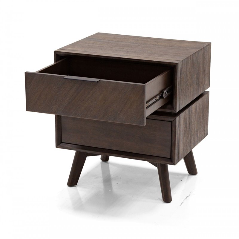 Pemberly Row Mid-Century Acacia Wood and Metal Nightstand with 2 Drawers