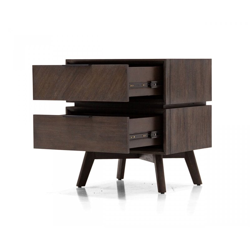 Pemberly Row Mid-Century Acacia Wood and Metal Nightstand with 2 Drawers