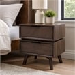 Pemberly Row Mid-Century Acacia Wood and Metal Nightstand with 2 Drawers