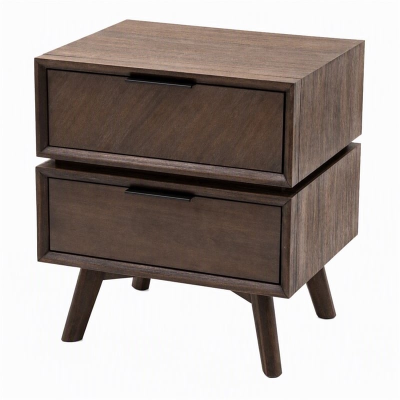 Pemberly Row Mid-Century Acacia Wood and Metal Nightstand with 2 Drawers