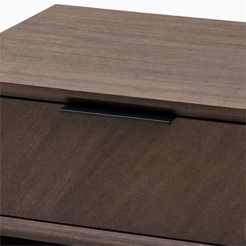 Pemberly Row Mid-Century Acacia Wood and Metal Nightstand with 2 Drawers