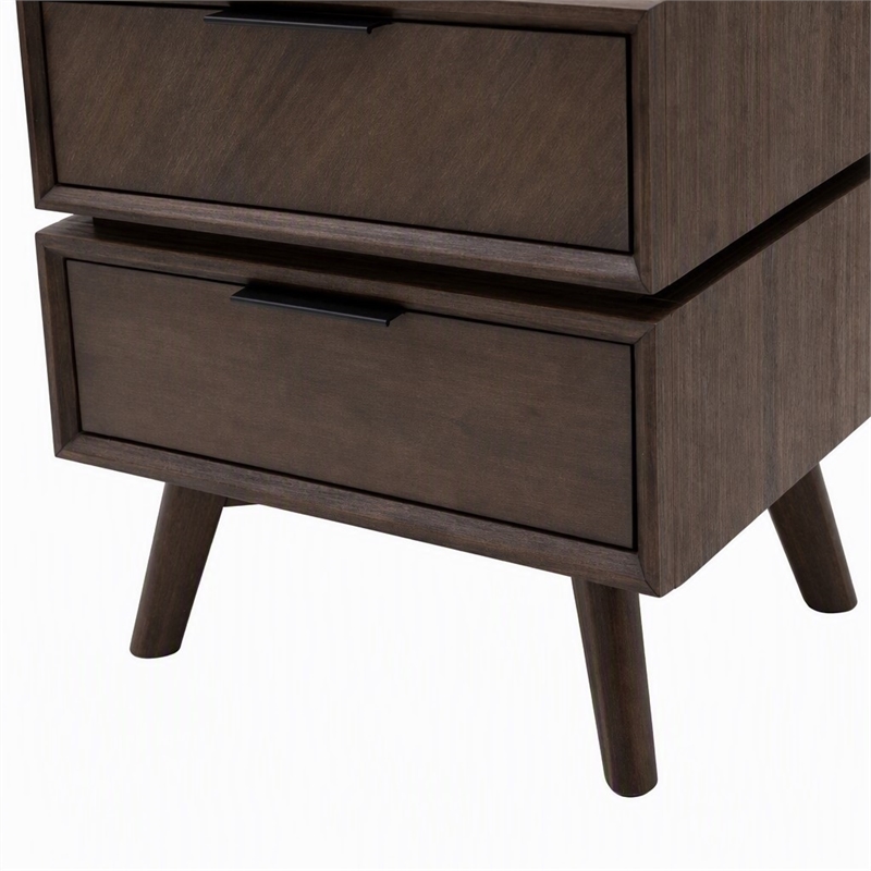 Pemberly Row Mid-Century Acacia Wood and Metal Nightstand with 2 Drawers