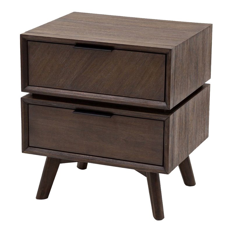 Pemberly Row Mid-Century Acacia Wood and Metal Nightstand with 2 Drawers