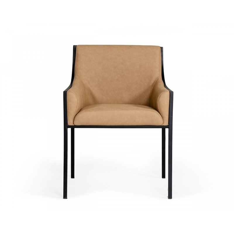 Pemberly Row Faux Leather and Metal Dining Chair in Tan and Black