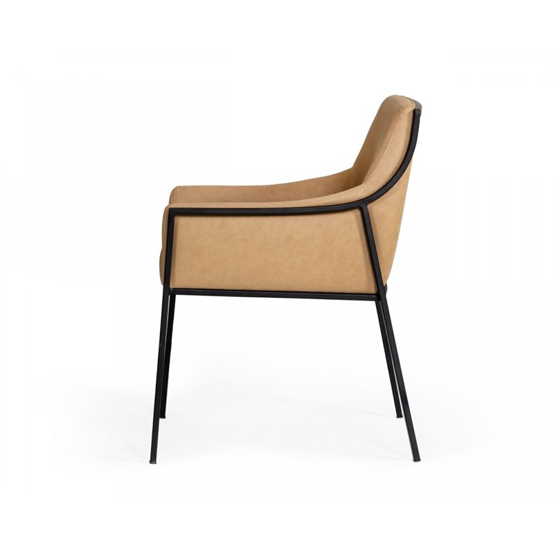 Pemberly Row Faux Leather and Metal Dining Chair in Tan and Black
