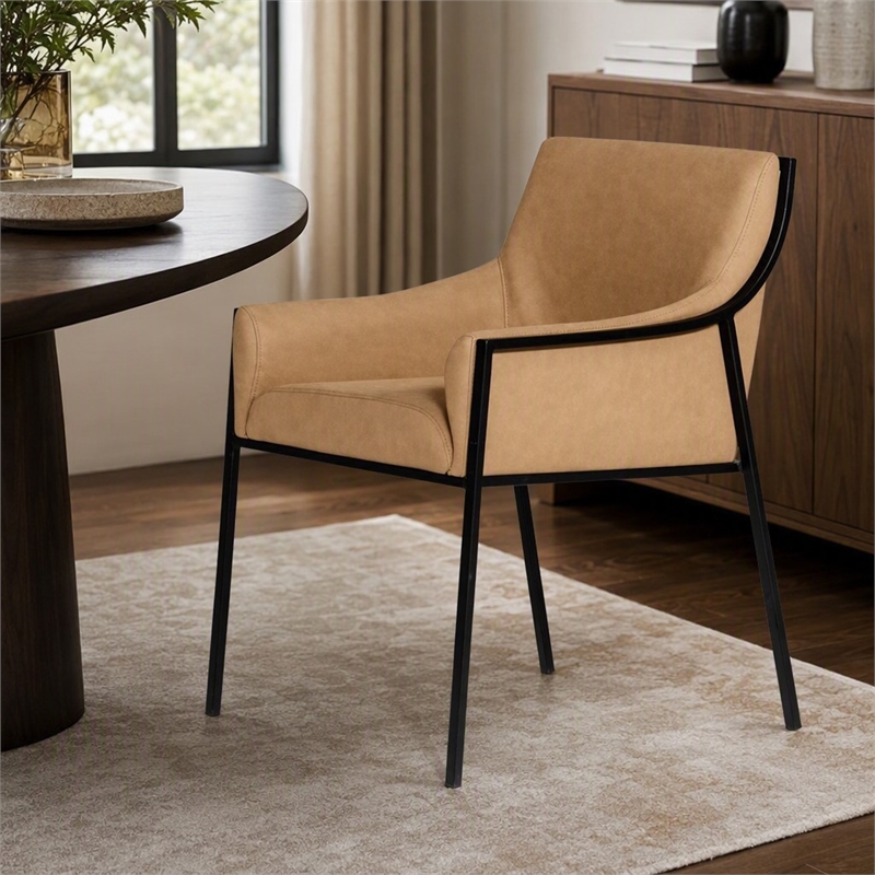 Pemberly Row Faux Leather and Metal Dining Chair in Tan and Black