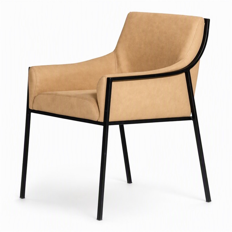 Pemberly Row Faux Leather and Metal Dining Chair in Tan and Black