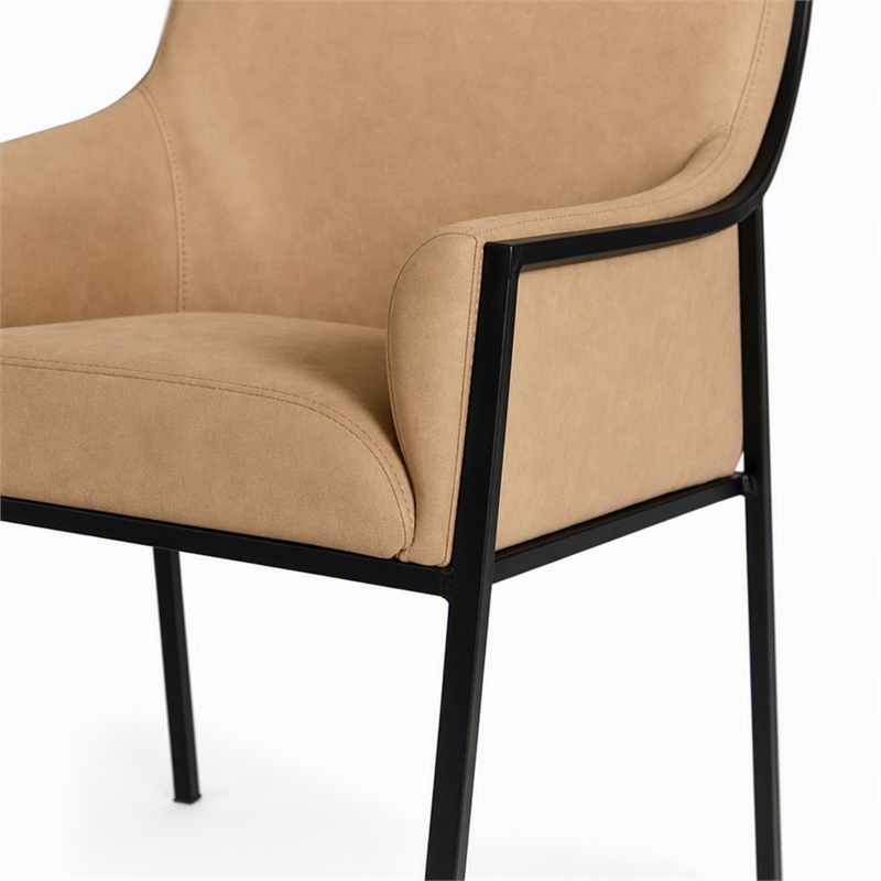 Pemberly Row Faux Leather and Metal Dining Chair in Tan and Black