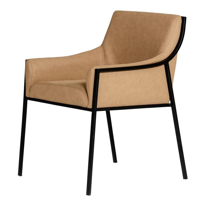 Pemberly Row Faux Leather and Metal Dining Chair in Tan and Black