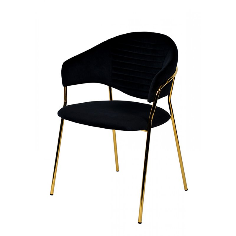 Pemberly Row Set of 2 Black Velvet Steel Dining Chairs with Gold Finish