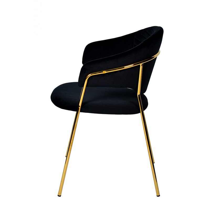 Pemberly Row Set of 2 Black Velvet Steel Dining Chairs with Gold Finish