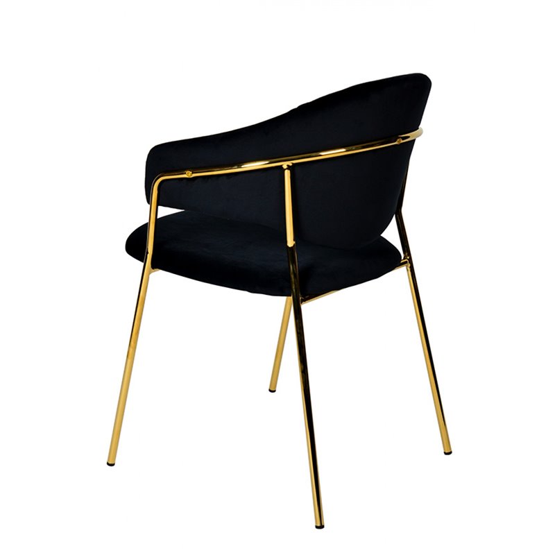 Pemberly Row Set of 2 Black Velvet Steel Dining Chairs with Gold Finish